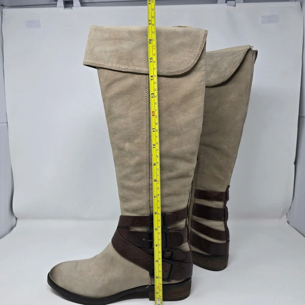 Sam Edelman Pia Boots Knee High Tall Stone Brown Suede Buckle Womens 6M